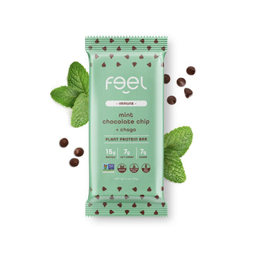 Feel Vegan Protein Bars | Mint Chocolate Chip | Keto | Gluten Free | Organic | Chaga Mushroom | 15G Plant Protein | Low Carb | High Protein | Dairy Free | Low Sugar | Grain Free | Nut Free | Soy Free