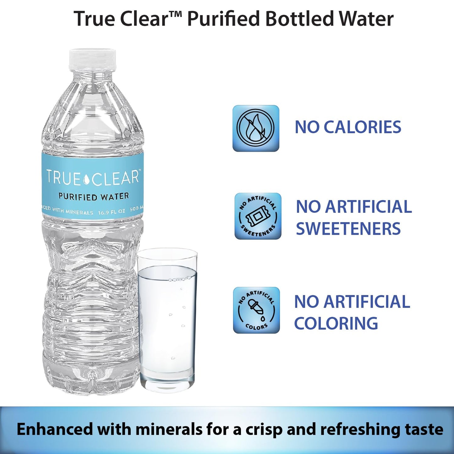 True Clear Purified Bottled Water, Bpa Free Water Bottles, Easy To Carry (16.9 Oz Per Bottle, 24 Bottles Per Carton)