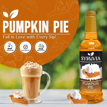 Syruvia Pumpkin Pie Syrup - Pumpkin Pie Coffee Syrup Flavor, 25.4 Fl Oz, Kosher, Gluten Free, Perfect For Coffee, Drinks, Soda,
