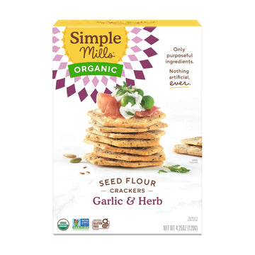 Simple Mills Organic Seed Crackers Garlic & Herb - Gluten Free Vegan Healthy Snacks Paleo Friendly 4.25 Ounce (Pack Of 1)
