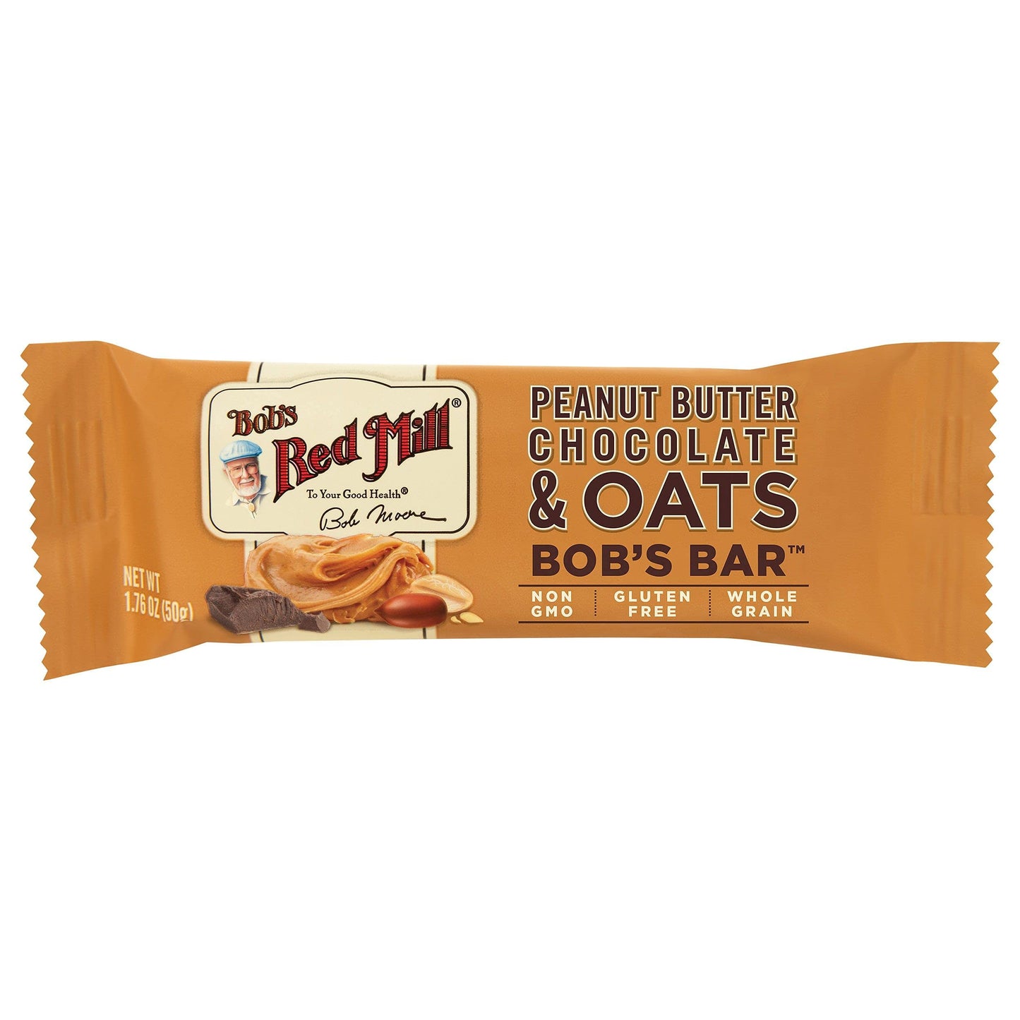 Bobs Red Mill Whole Grain Better Bars, Non-GMO, Gluten-Free, Peanut Butter & Chocolate, 1.76 Oz, 12 Bars per Box, 12 Boxes