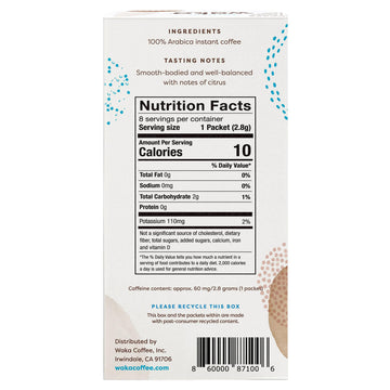 Waka Coffee Premium Instant Coffee Sachets - 100% Arabica, Medium Roast - 8 Count
