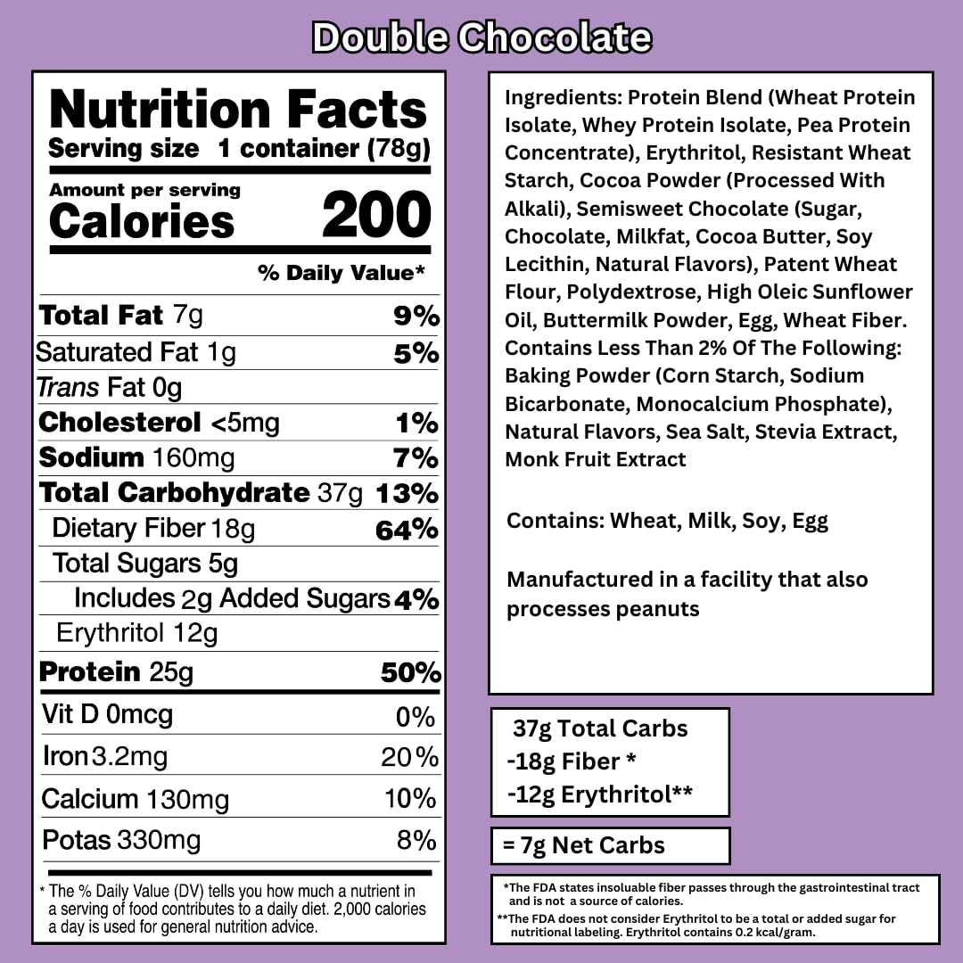 Bootylicious | High-Protein Muffin | 25g Protein, 7g Net Carbs, 2.32-2.75oz Cup, 12-Pack (Double Chocolate)