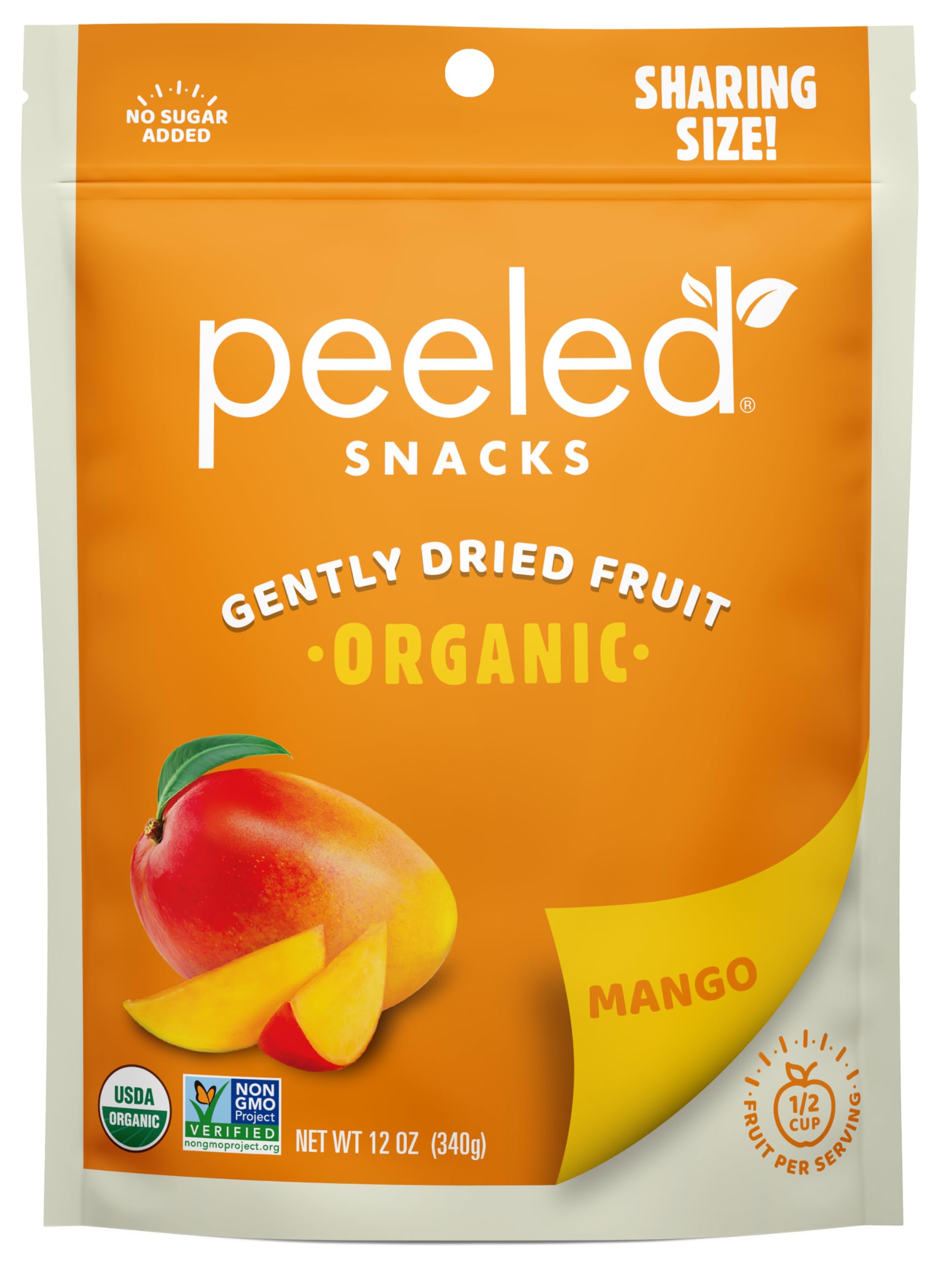 Peeled Snacks Organic Dried Fruit - Healthy, Vegan Snacks for On-the-Go Lunch and More Mango, 12 Oz (Pack of 1)