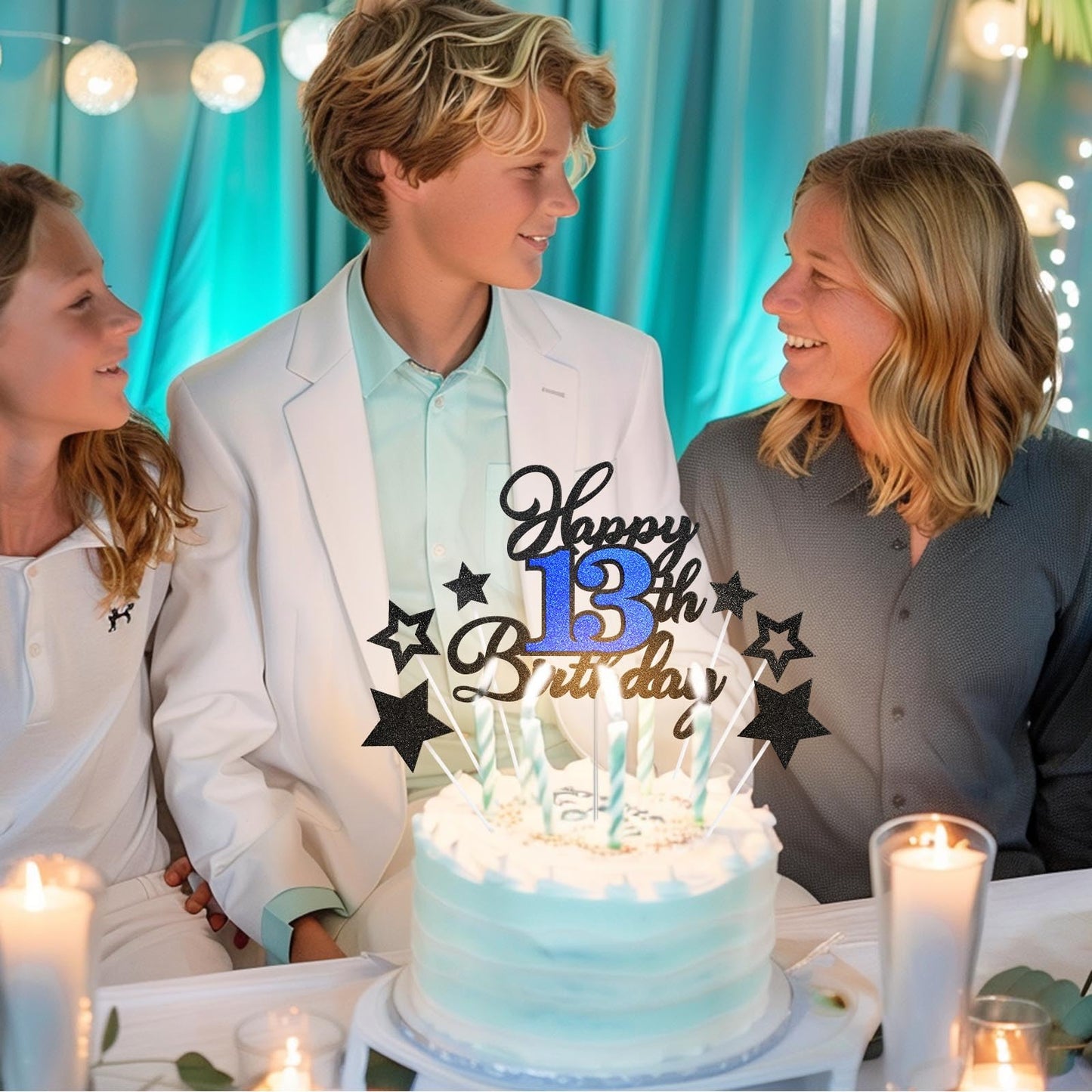 Happy 13Th Birthday Cake Toppers, Black Blue Glitter Cake Decorations Set, 13Th Birthday Decor, Birthday Anniversary Party Decor