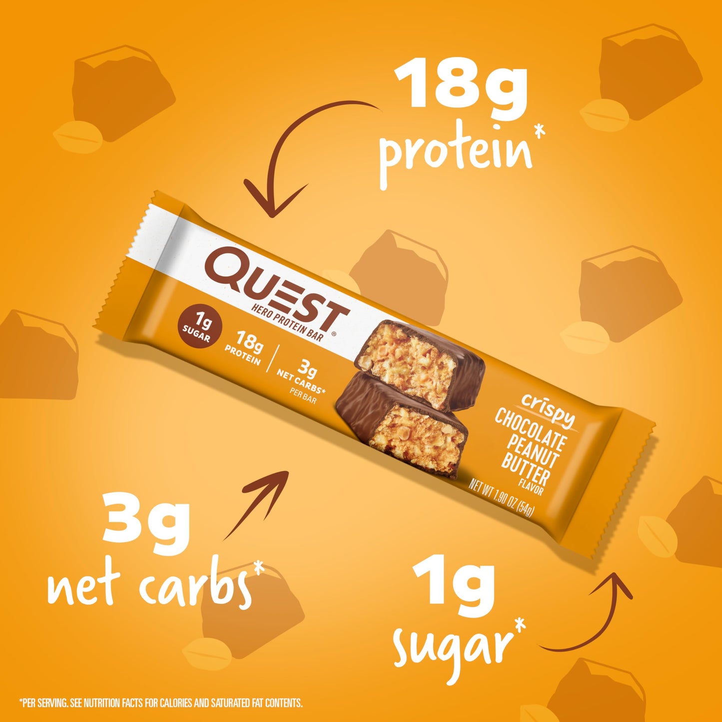 Quest Nutrition Crispy Chocolate Peanut Butter Hero Protein Bar, 18G Protein, 1G Sugar, 3G Net Carb, Gluten Free Protein Snack,