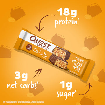 Quest Nutrition Crispy Chocolate Peanut Butter Hero Protein Bar, 18G Protein, 1G Sugar, 3G Net Carb, Gluten Free Protein Snack,