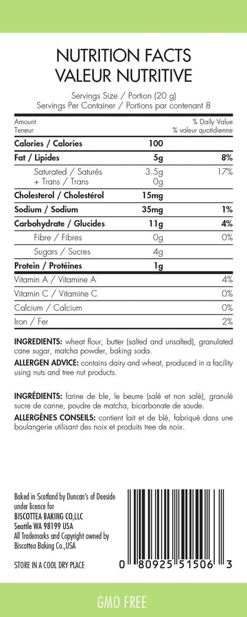 Biscottea Matcha Green Tea Shortbread Cookies (8 Cookies)