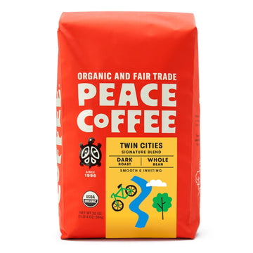 Peace Coffee Twin Cities Blend Dark Roast (Sumatra, Peru, Honduras Origins) Organic Fair Trade Coffee, Whole Bean 20 Oz. Bag