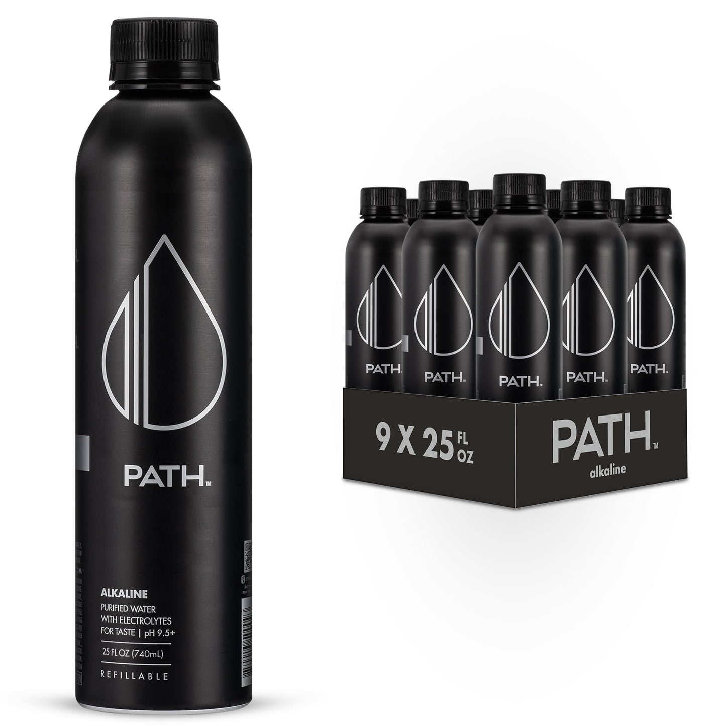 Path Alkaline Bottled Water - 9.5 Ph-Balanced Purified Water With Electrolytes In Aluminum Bottle - Bpa-Free, Reusable, Infinite