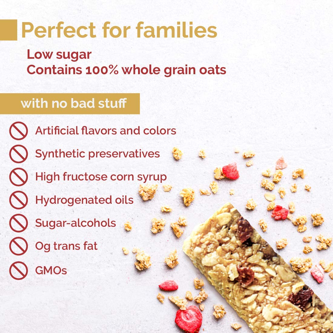 Junkless Strawberry Chewy Granola Bars - 100% Real Strawberries - Less Sugar, Great Tasting, Wholesome Snacks - Bulk Granola Bar