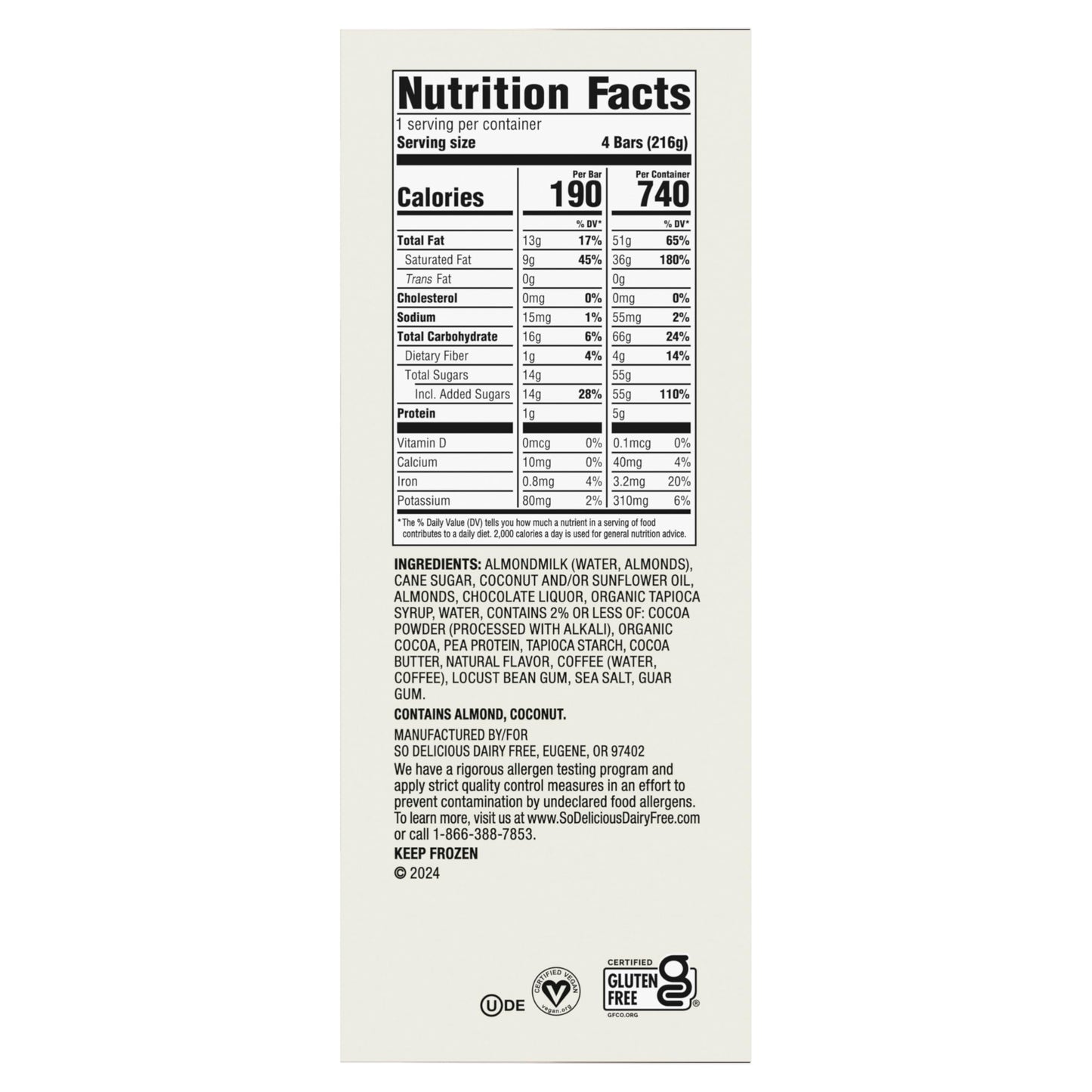 So Delicious Dairy Free Almond Milk Dipped Frozen Dessert Bar, Mocha Almond Fudge, Vegan, Non-GMO Project Verified, 4 Count (Pac