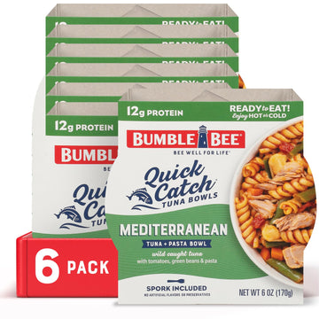 Bumble Bee Quick Catch Mediterranean Pasta, Wild Caught Tuna And Pasta Bowl, 6 Oz (Pack Of 6) - Ready To Enjoy, Spork Included - 14G Protein Per Serving - No Artificial Flavors - Good Source Of Fiber