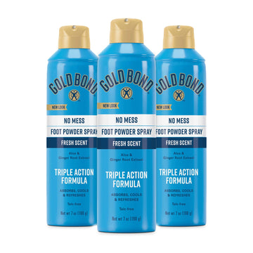 Gold Bond No Mess Talc-Free Foot Powder Spray, 7 Oz., Fresh Scent, With A Triple Action Formula