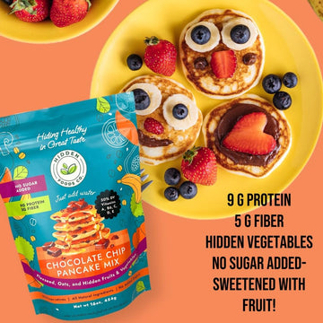 Hidden Foods Chocolate Pancake Mix With Monk Fruit - Chocolate Chip Pancakes Perfect Breakfast - Fiber And Protein Choco Pancake
