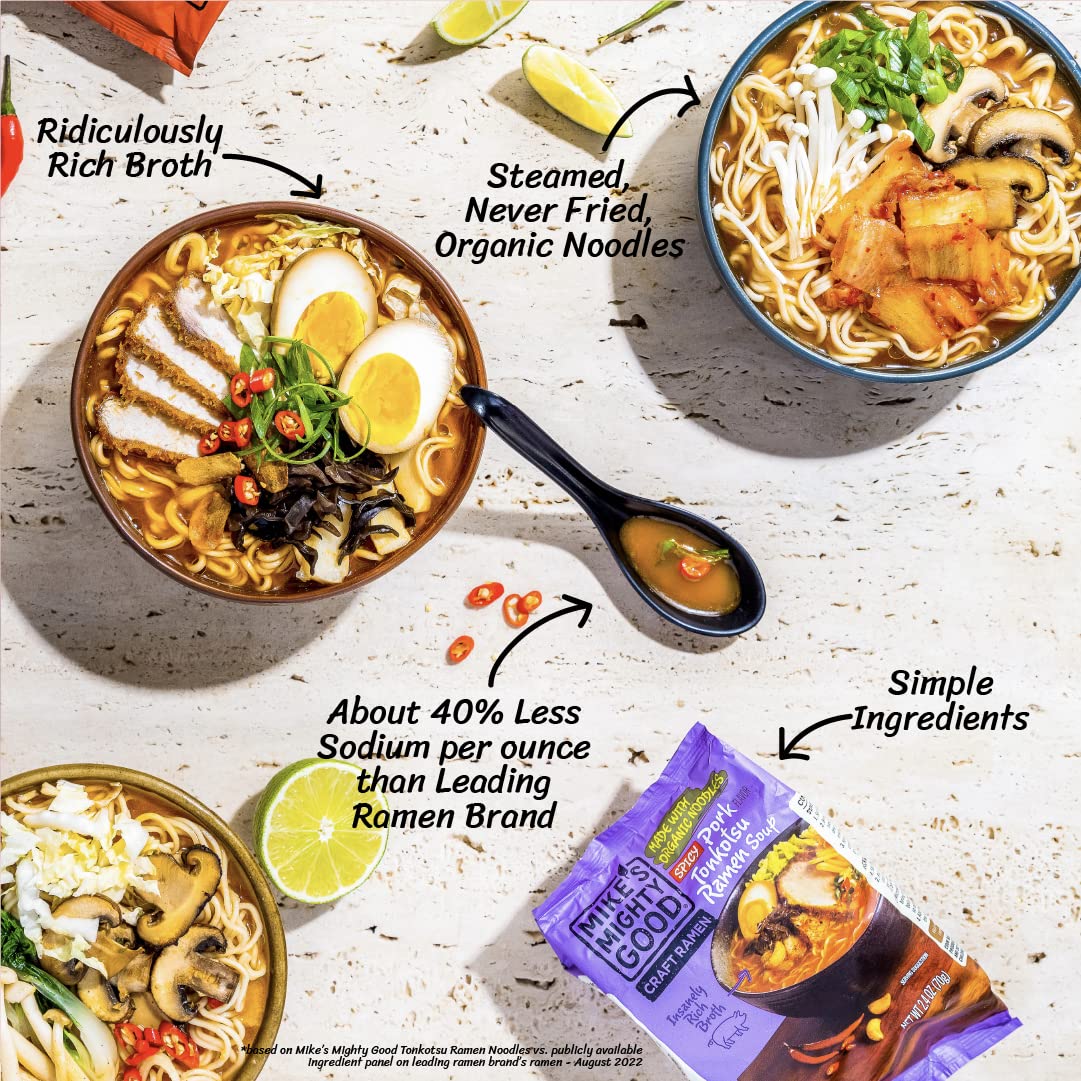 Mike'S Mighty Good Spicy Pork Tonkotsu Ramen Noodle Soup - Spicy Ramen Noodles - Instant Ramen Noodles - Non-Gmo Noodle Soup - O
