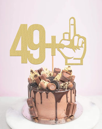 Myamped 49+1 Cake Topper - Glitter Black 50Th Birthday Cake Decorations, Perfect For Fifty Birthday Party, 50Th Anniversary Or 50 Fabulous (Gold-49+1)