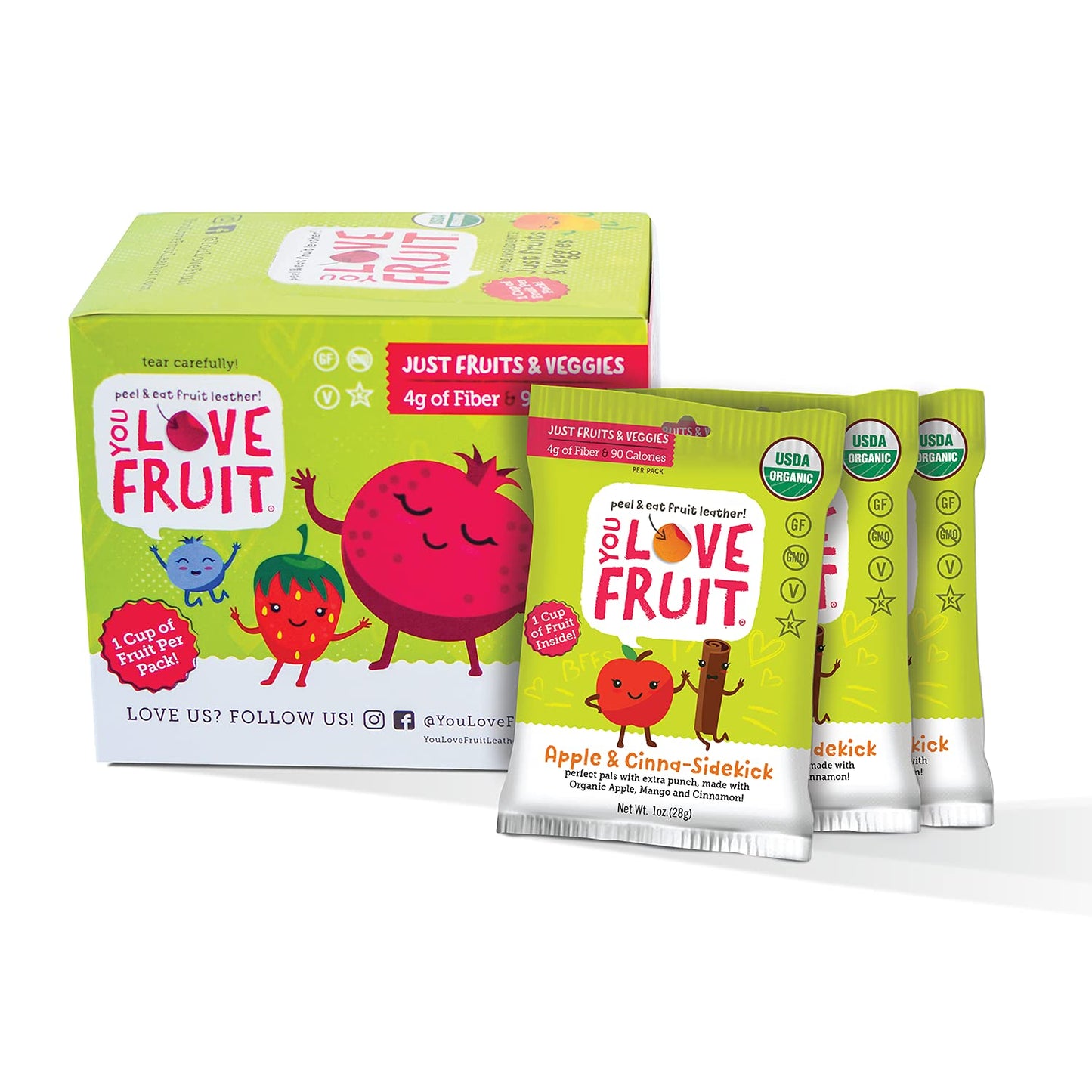 You Love Fruit - Apple & Cinna-Sidekick All Natural Fruit Snacks Healthy Snack Pack Real Fruit! Gluten Free Non Gmo Vegan Low Carb Low Fat Kosher Variety Pack Great For Adding To Gift Box 1.0 Oz (Pack Of 12)