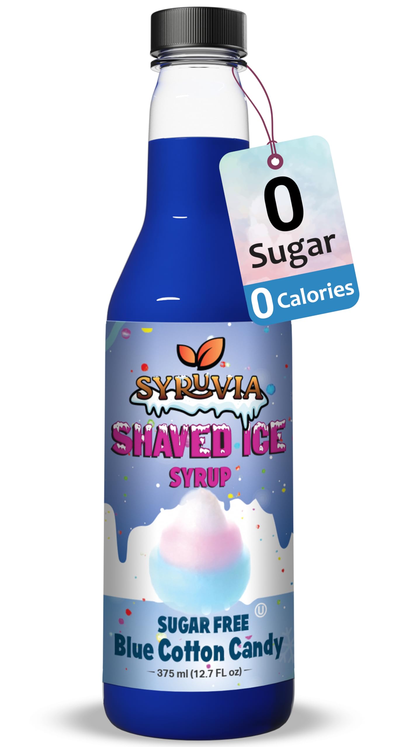 Syruvia Sugar-Free Snow Cone Syrup 12.7oz - Blue Cotton Candy - 0 Calorie Syrup For Shaved Ice Snow Cones Slushies Italian Soda Popsicles. Keto Friendly Kosher Dairy Free