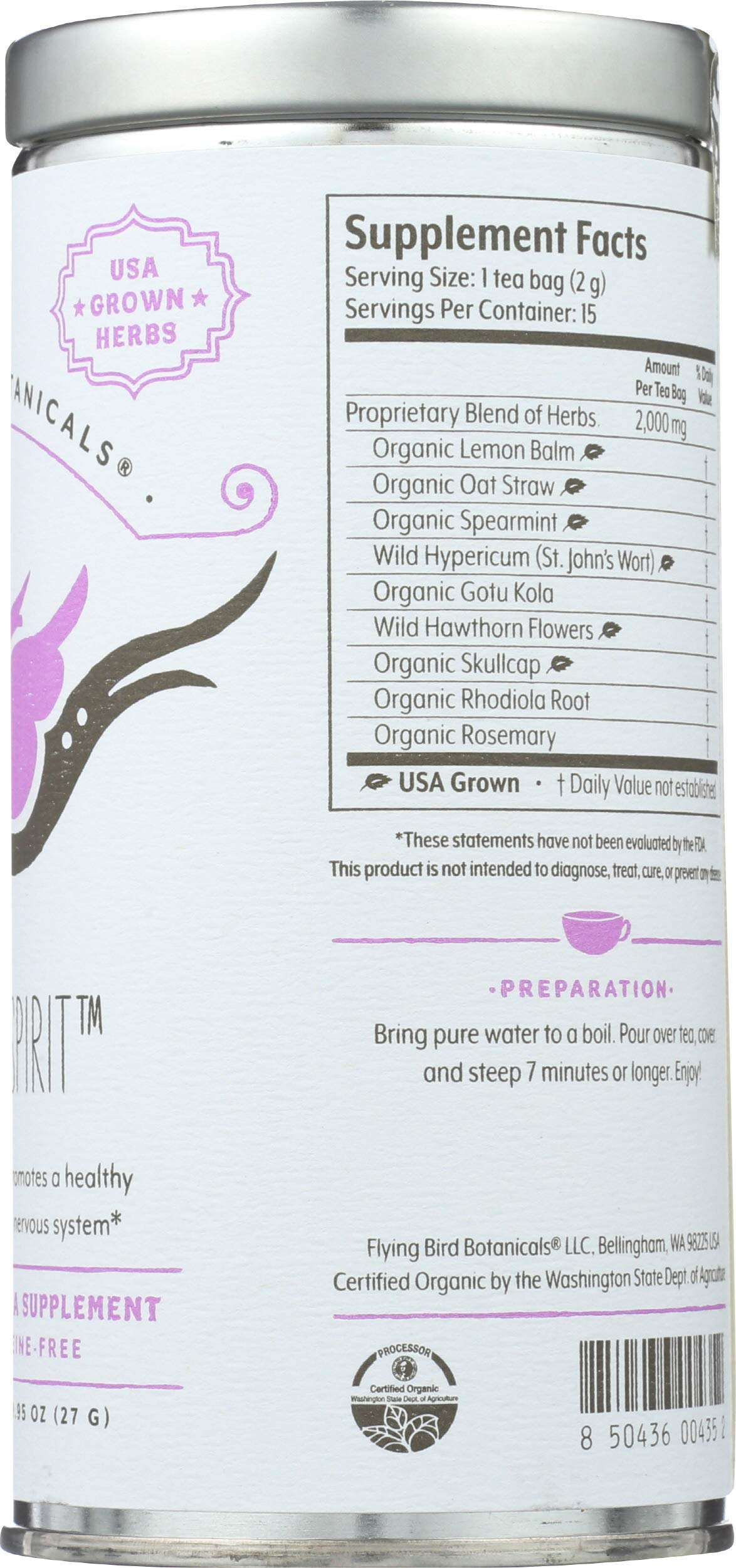 FLYING BIRD BOTANICALS Tea, Peaceful Spirit, 15 CT
