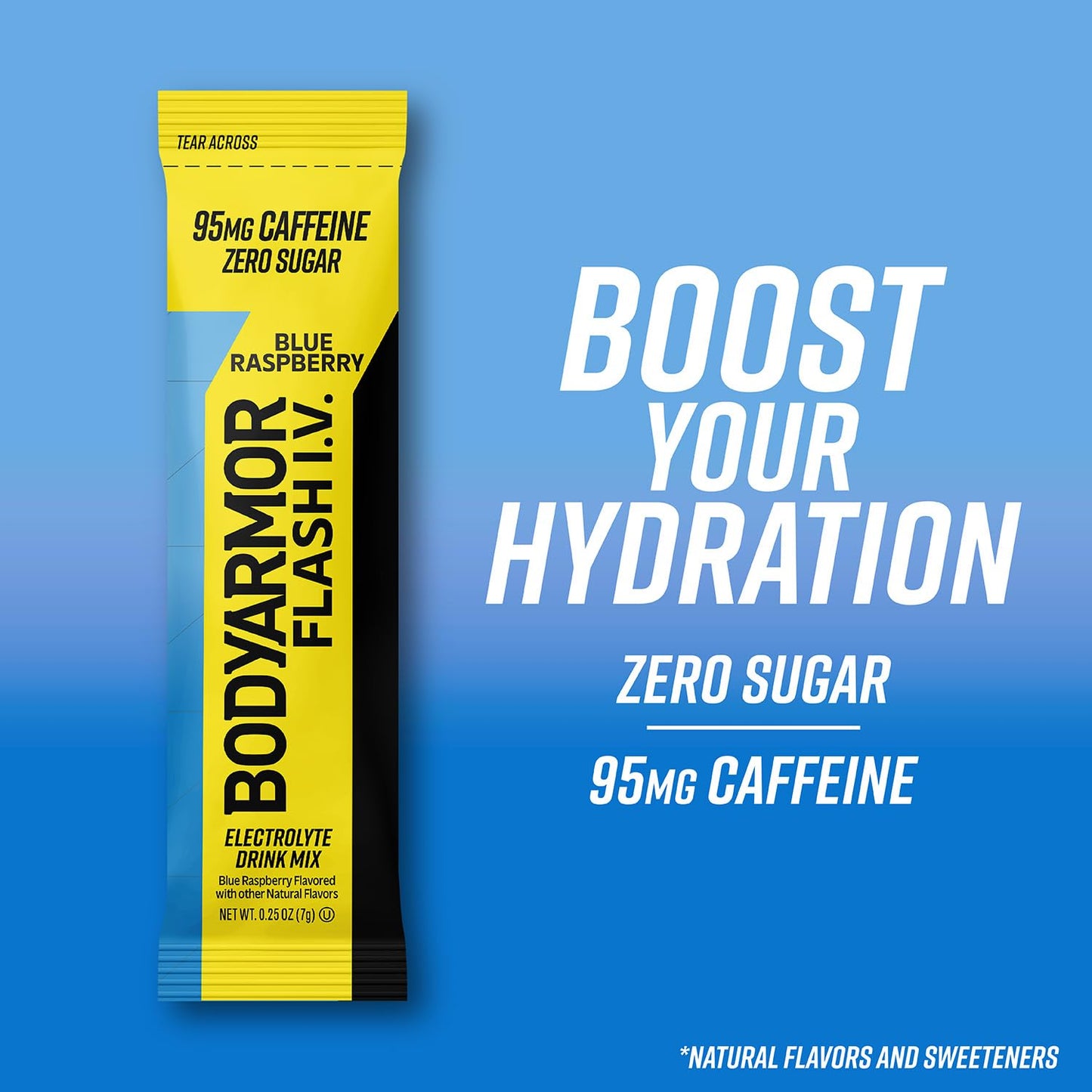 BODYprotective covering Caffeinated Electrolyte Packets - Blue Raspberry, Zero Sugar, 1.68 oz, 6 Count, Hydration for Active Lifestyle
