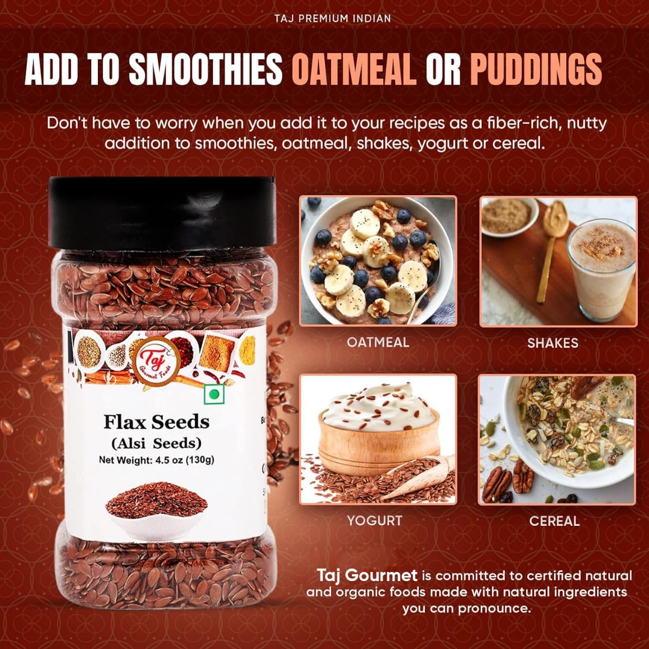 Aj Premium Indian Alsi Flax Seeds (Linseed), 4.5Oz (130G)