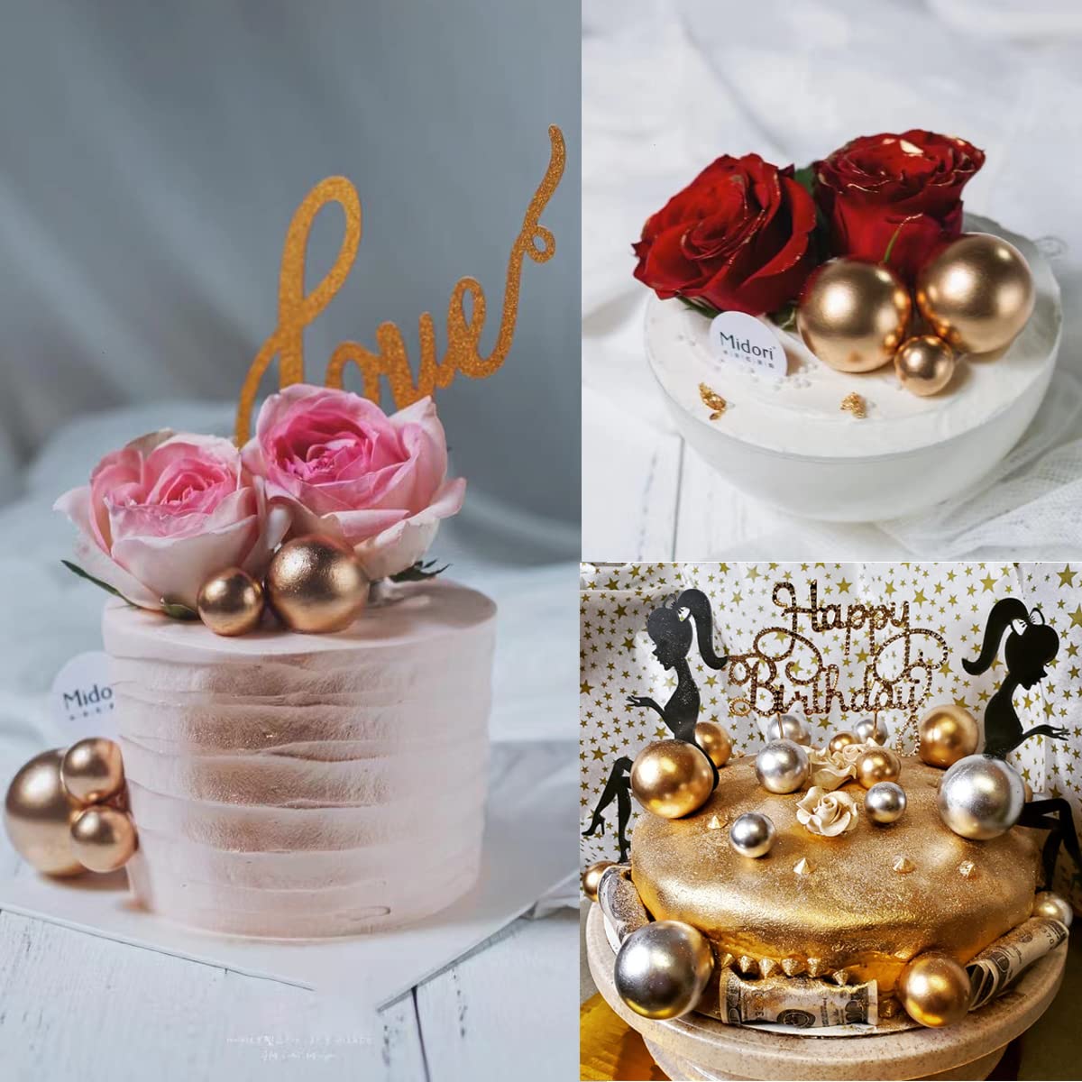HZMM Foam Pearl Balls Cake Toppers, 25 Pcs, Gold, Model 800400, for Birthdays, Weddings, Baby Showers