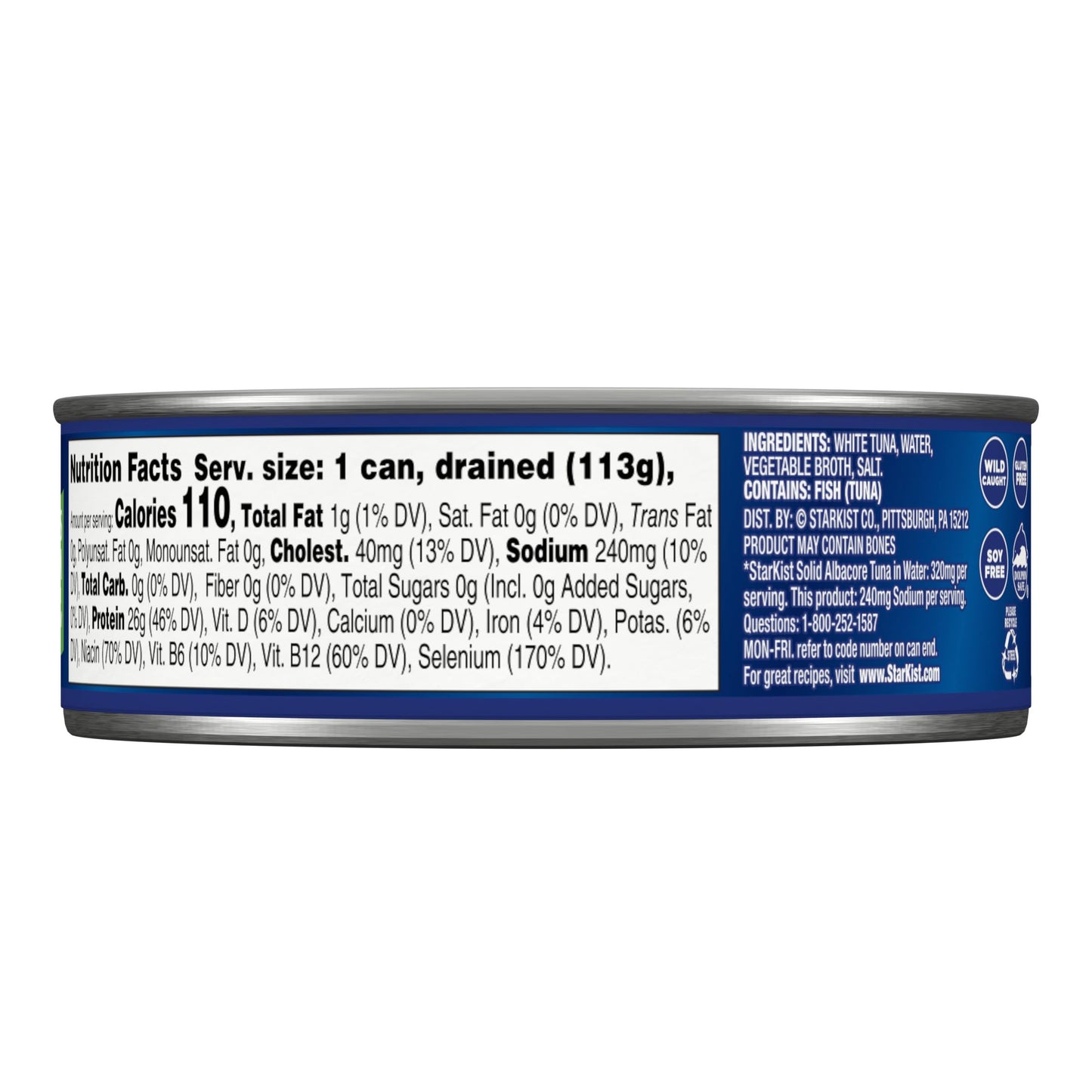 StarKist Solid White Albacore in Water 25% Less Sodium, 5 oz (24 Pack) Canned Tuna Fish, Wild Caught, Gluten Free, Perfect for S