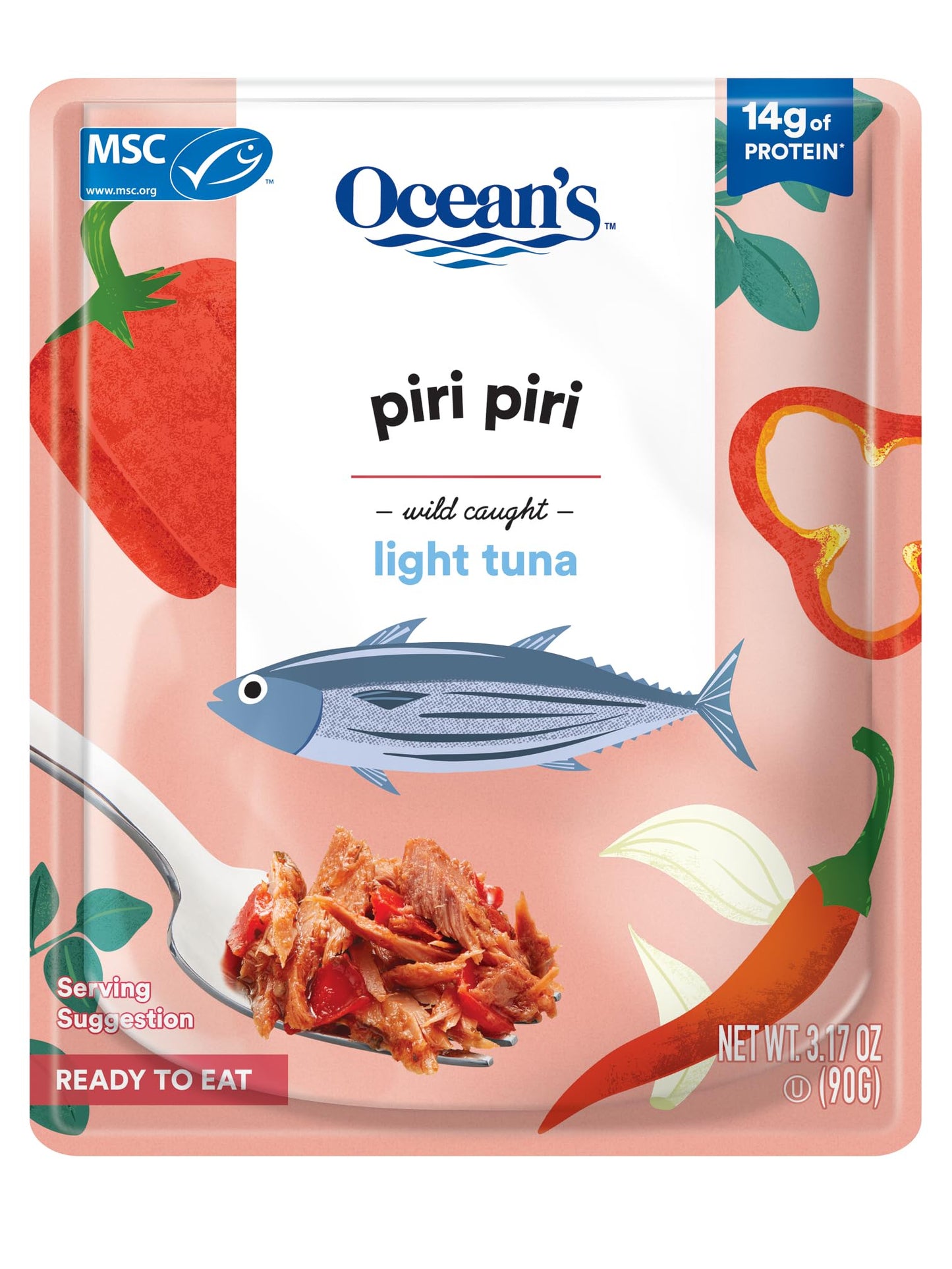Ocean's Piri Piri w/Light Tuna | 3.17oz - 6 Pack | Wild Caught | Ready-to-Eat | (6-Pack, Piri Piri)