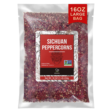 Soeos Sichuan Peppercorns, Authentic Szechuan Pepper Corn, Tingle And Numbing Effect, Less Seeds, Strong Flavor, Essential For Kung Pao Chicken, Mapo Tofu, 16 Oz (454G), Grade A Red Peppercorn