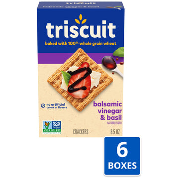 Triscuit Balsamic Vinegar & Basil Whole Grain Wheat Crackers, Lunch Snacks, Bulk Snack Crackers, 6 - 8.5 oz Boxes