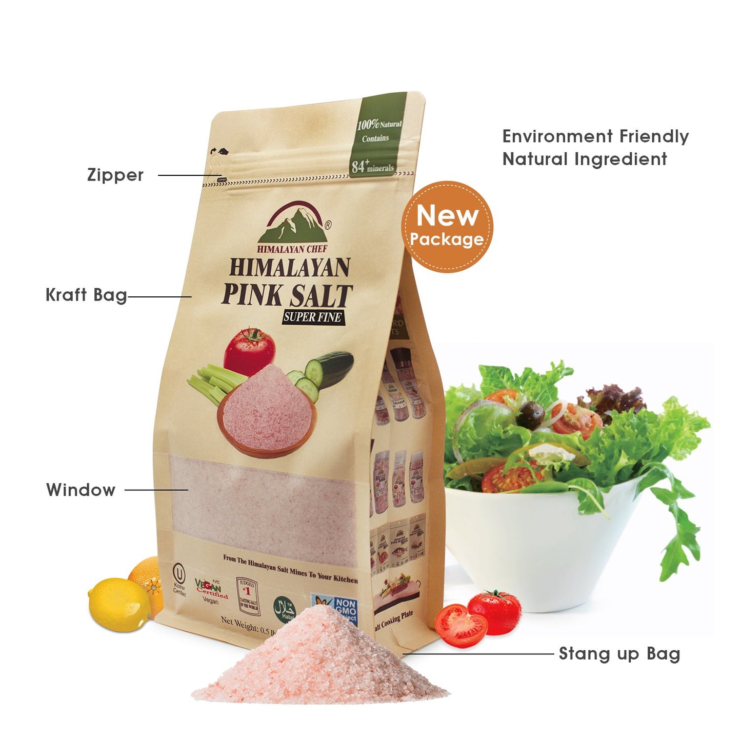 Himalayan Chef Himalayan Pink Salt, Fine Grain, 8 oz, Pure Natural, Ideal for Cooking and Baking, Pink