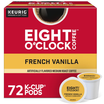 Eight O'Clock Coffee French Vanilla, Keurig Single Serve K-Cup Pods, Light Roast, 72 Count (6 Packs Of 12)