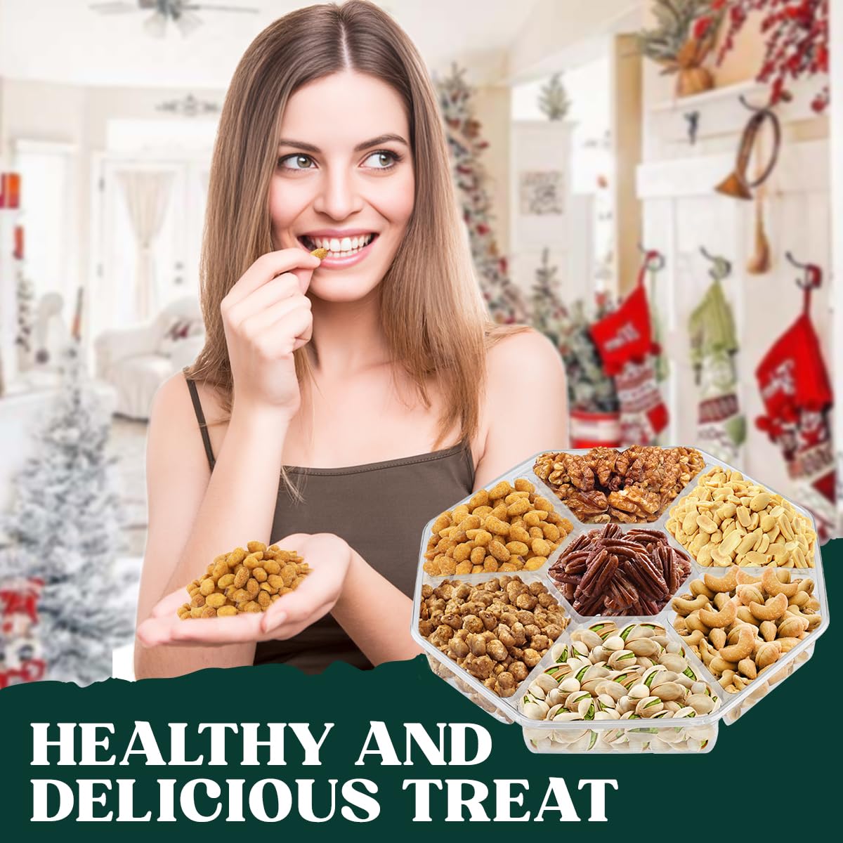 Simple Orchards Holiday Nuts Gift Basket - 7 Sectional - Freshly Roasted Mixed Nuts - Beautifully Packaged