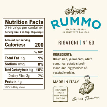 Rummo Gluten Free Rigatoni N.50 - Gluten Free Pasta, Made with Corn & Rice, Rigatoni Pasta Noodles, Pasta from Italy - 12 Ounce