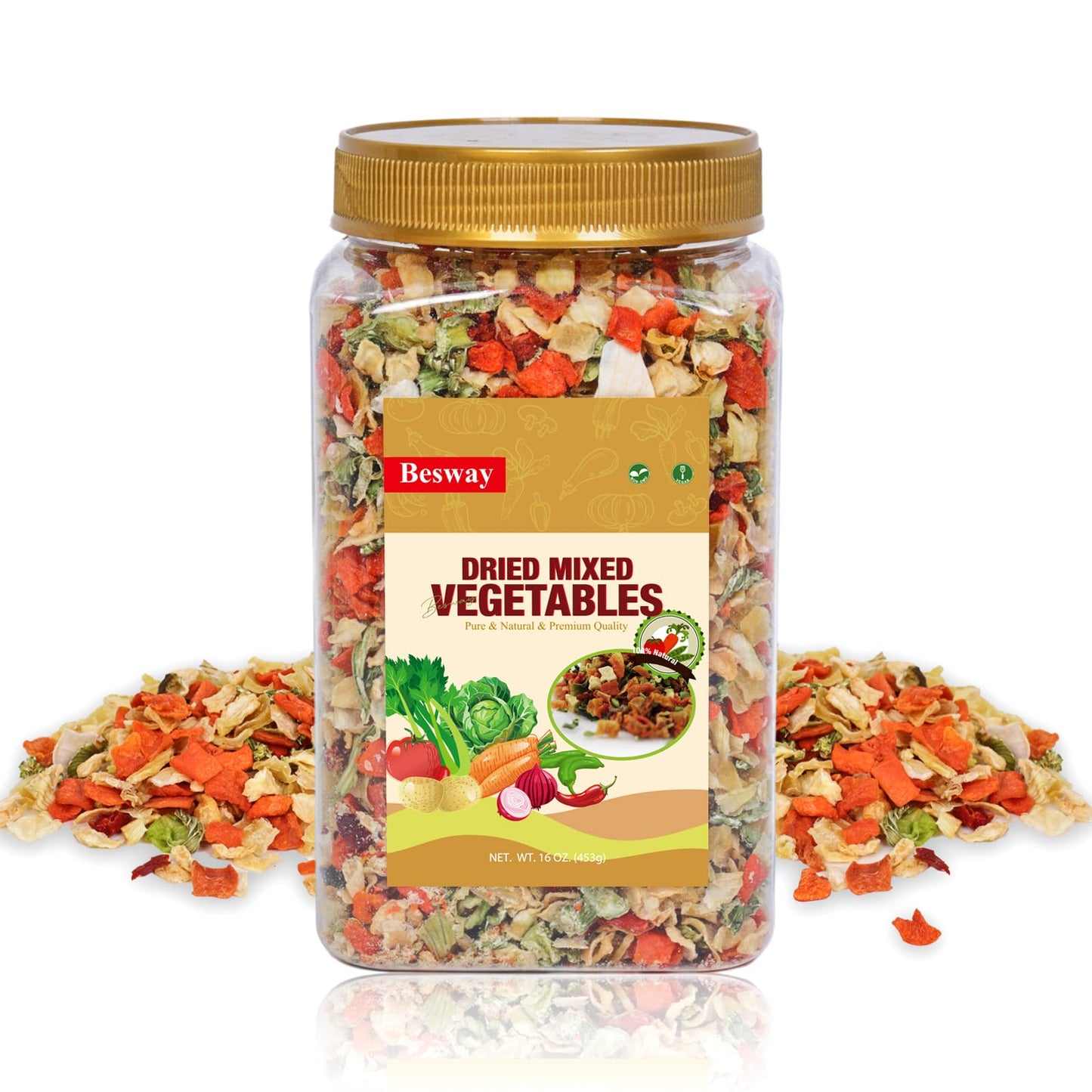 Besway Dehydrated Vegetables 16 oz, Potatoes, Carrots, Onion Flakes, Cabbage, Celery, Bell Peppers, Perfect for Soups, Stews, Ca