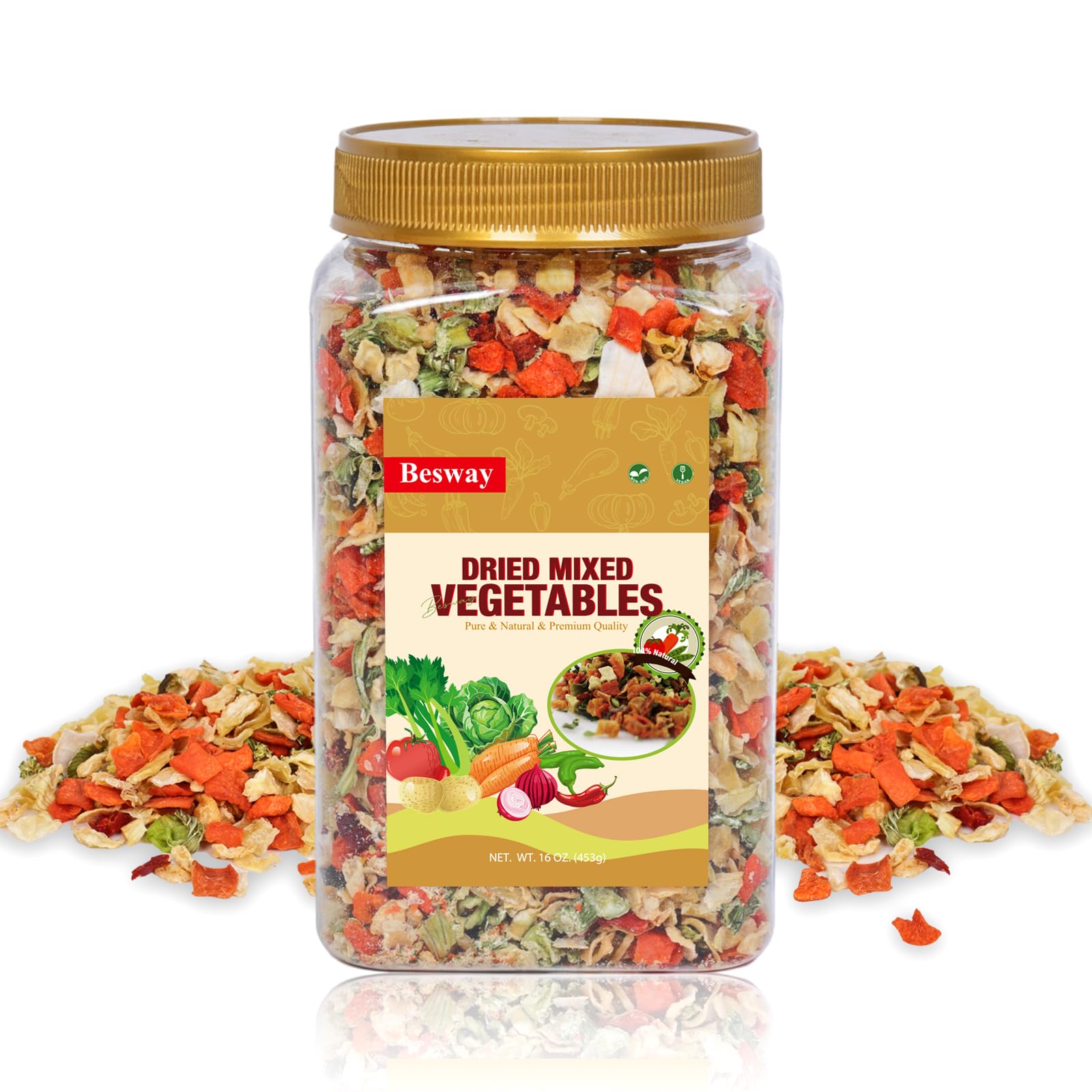 Besway Dehydrated Vegetables 16 oz, Potatoes, Carrots, Onion Flakes, Cabbage, Celery, Bell Peppers, Perfect for Soups, Stews, Ca