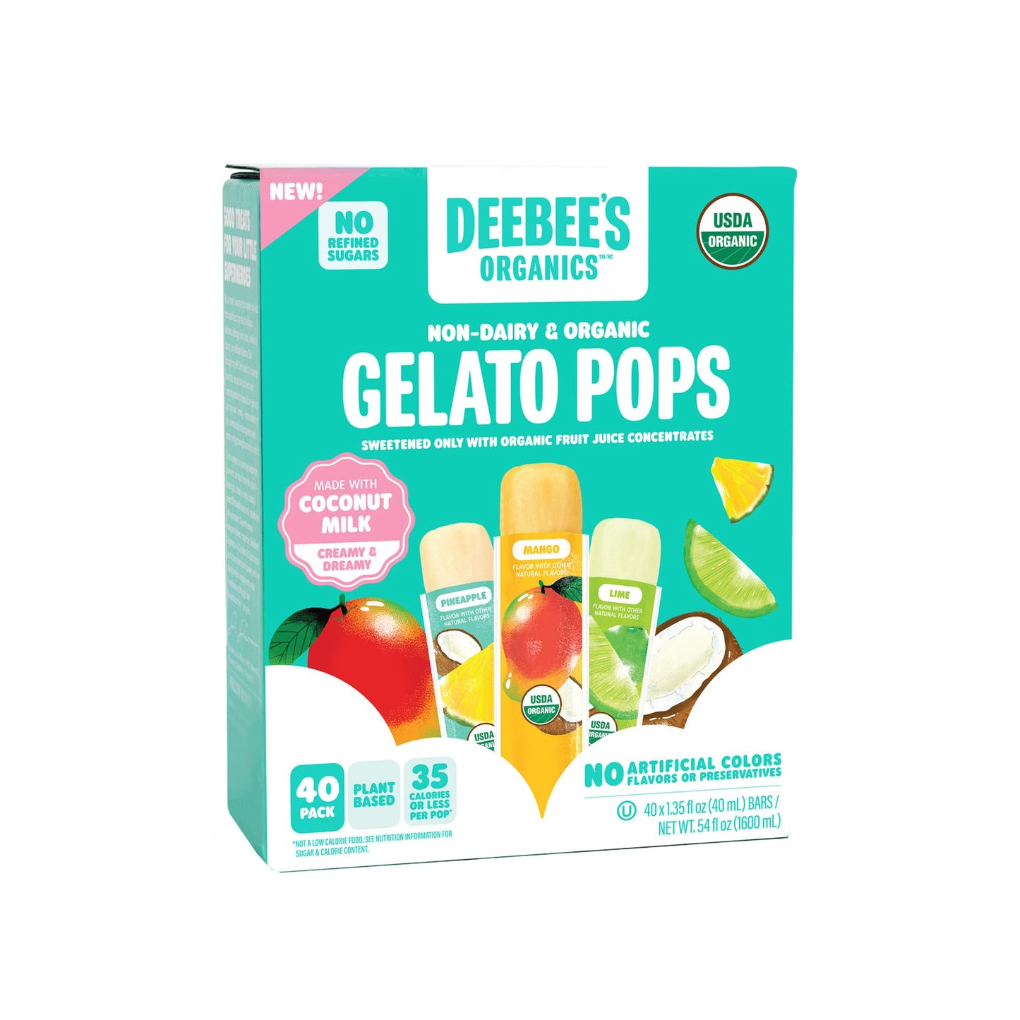DeeBees Organics Non-Dairy Gelato Pops, Creamy Freezer Pops made with Coconut Milk, No Refined Sugar, No Artificial Flavors or