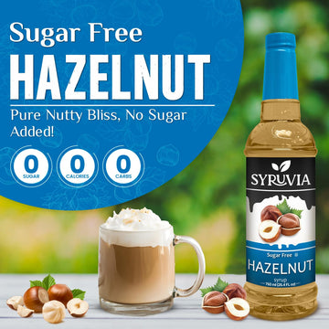 Syruvia Sugar Free Hazelnut Syrup With Syrup Pump Dispenser - Hazelnut Coffee Syrup Flavor, 25.4 Fl Oz, Kosher, Gluten Free, Per
