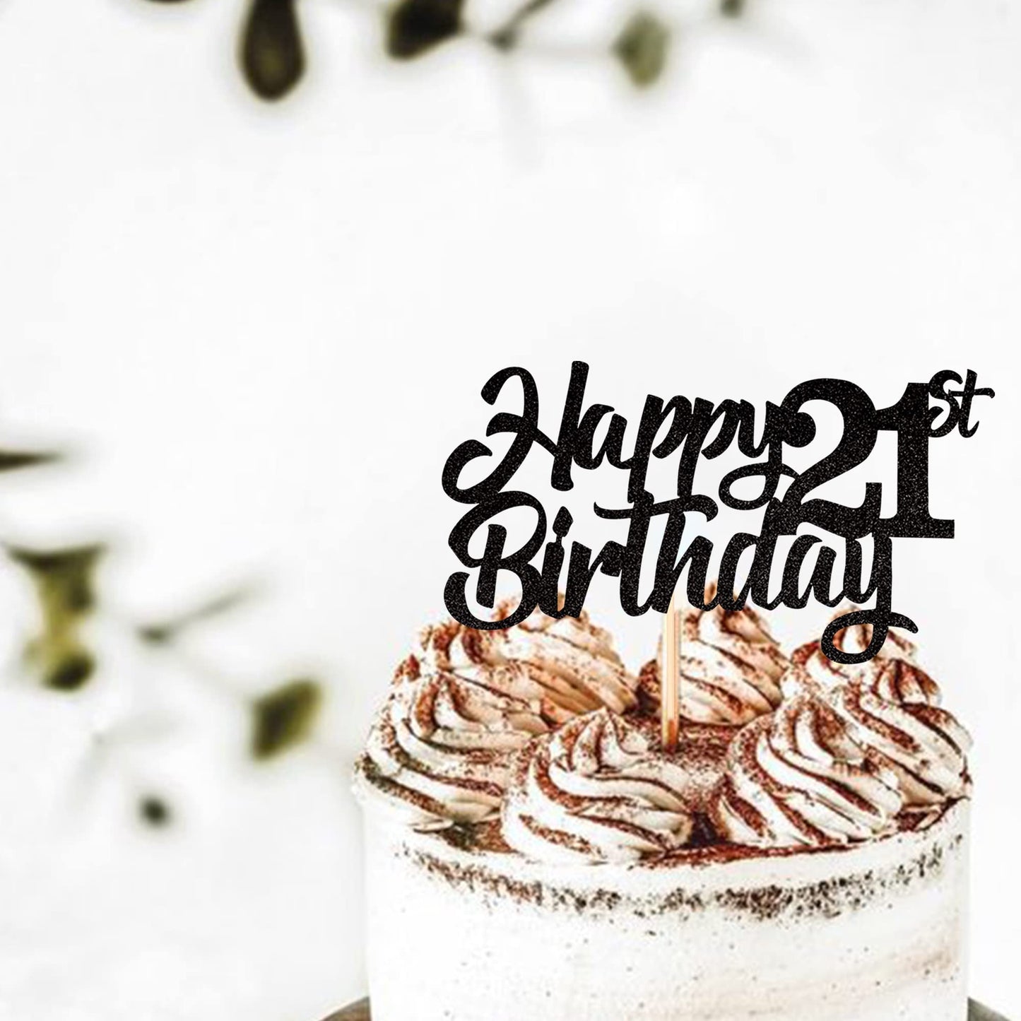 YCTHUNFISH 21st Birthday Cake Topper Glitter Paper Decoration Small Black