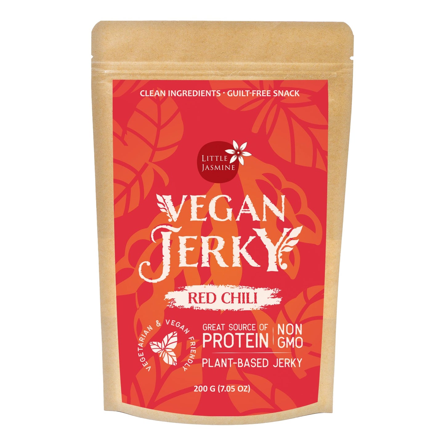 Little Jasmine Vegan Jerky, Red Chili Flavor, Plant Based Protein, Vegetarian Food, 7.5 Oz