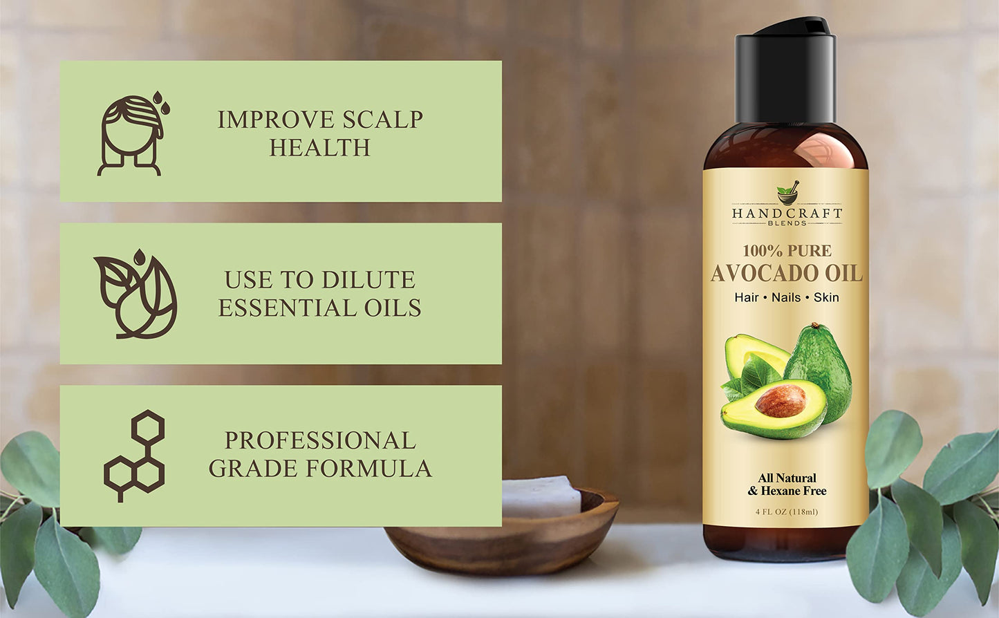 Handcraft Avocado Oil 4 Fl. Oz - 100% Pure And Natural - Hair Oil - Carrier Oil For Aromatherapy, Massage Oil, Body & Skin Moist