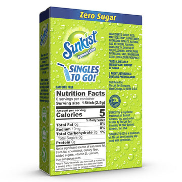 Sunkist Soda Lemon Lime Drink Mix, 0.53 oz Pack of 6, Convenient Singles To Go