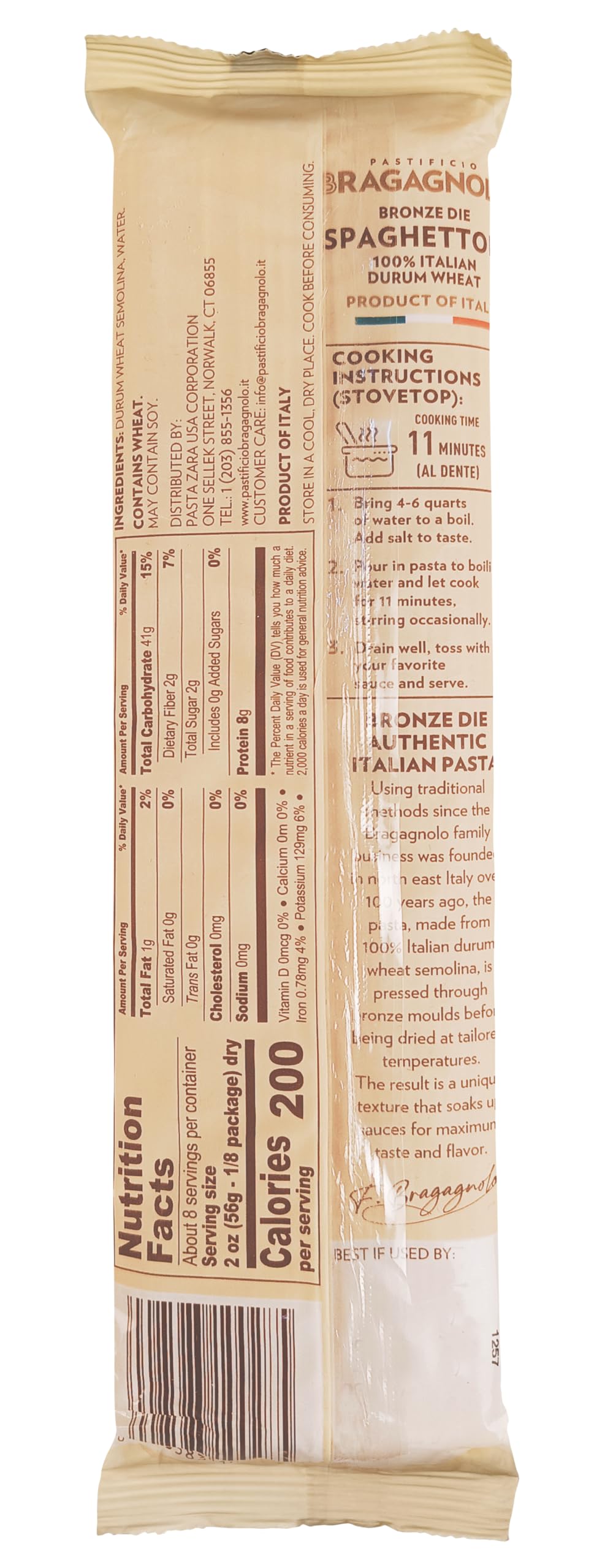 Pastificio Bragagnolo, Spaghettoni 805 Bronze-Drawn, 100% Italian Pasta, Made With Durum Wheat Semolina Flour, Non Gmo (1 Pound
