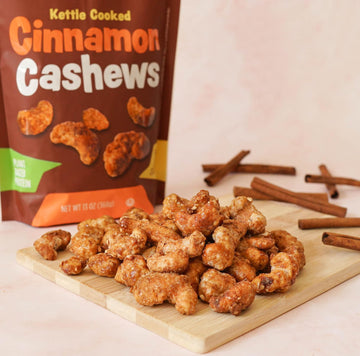 Platinum Kettle Cooked Cinnamon Cashews - Plant Based Protein - 13 oz Resealable Pouch