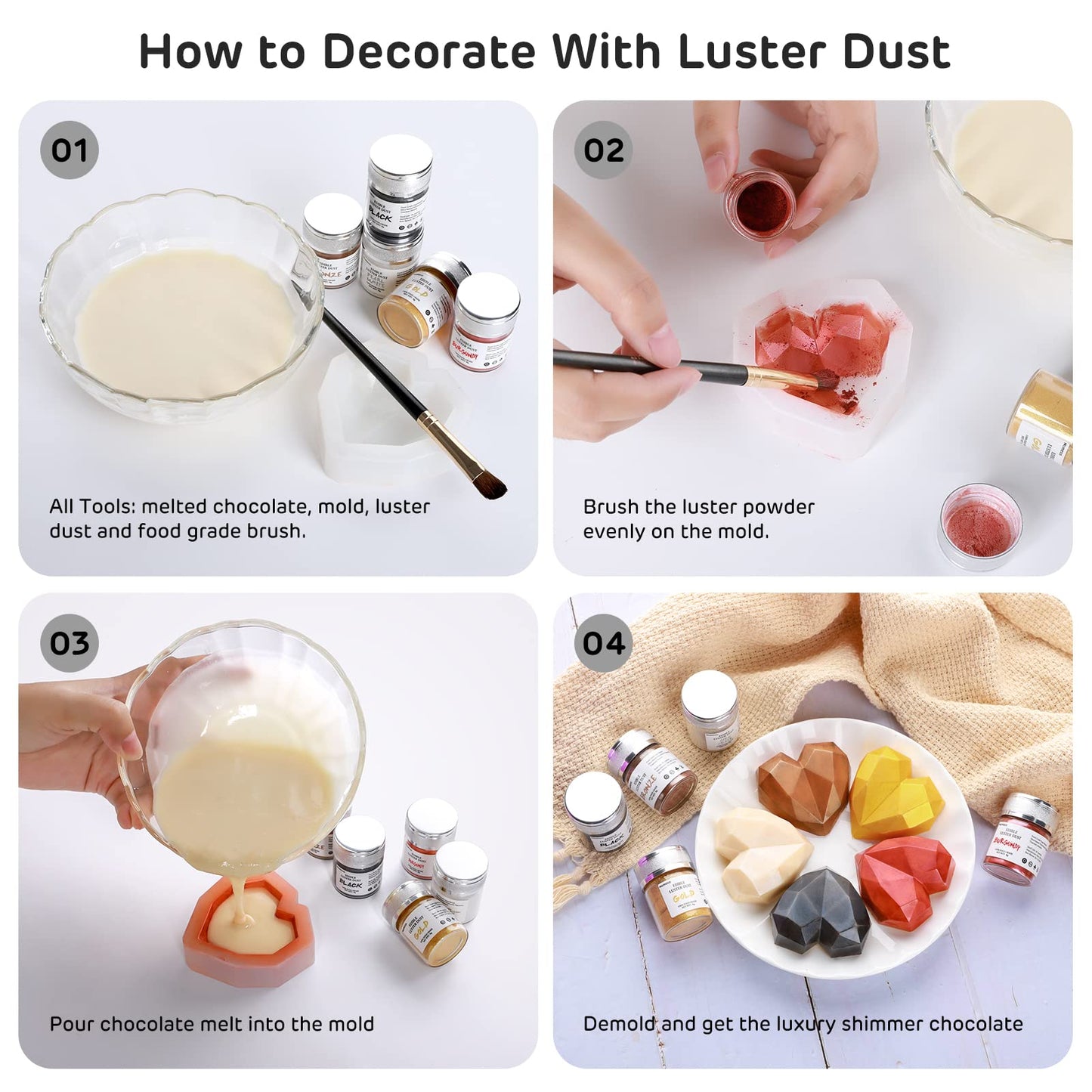 Nomeca Edible Luster Dust, Food Grade Shimmer Gold Metallic Powder, 8 Grams, Dark Silver for Cake Decorating, Baking, and Candy