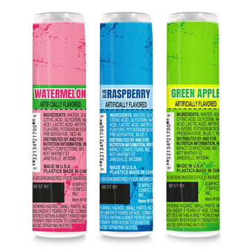 Warheads - Super Sour Candy Spray - Blue Raspberry, Green Apple And Watermelon Flavors - 0.68 Oz. Bottles - 12 Pack