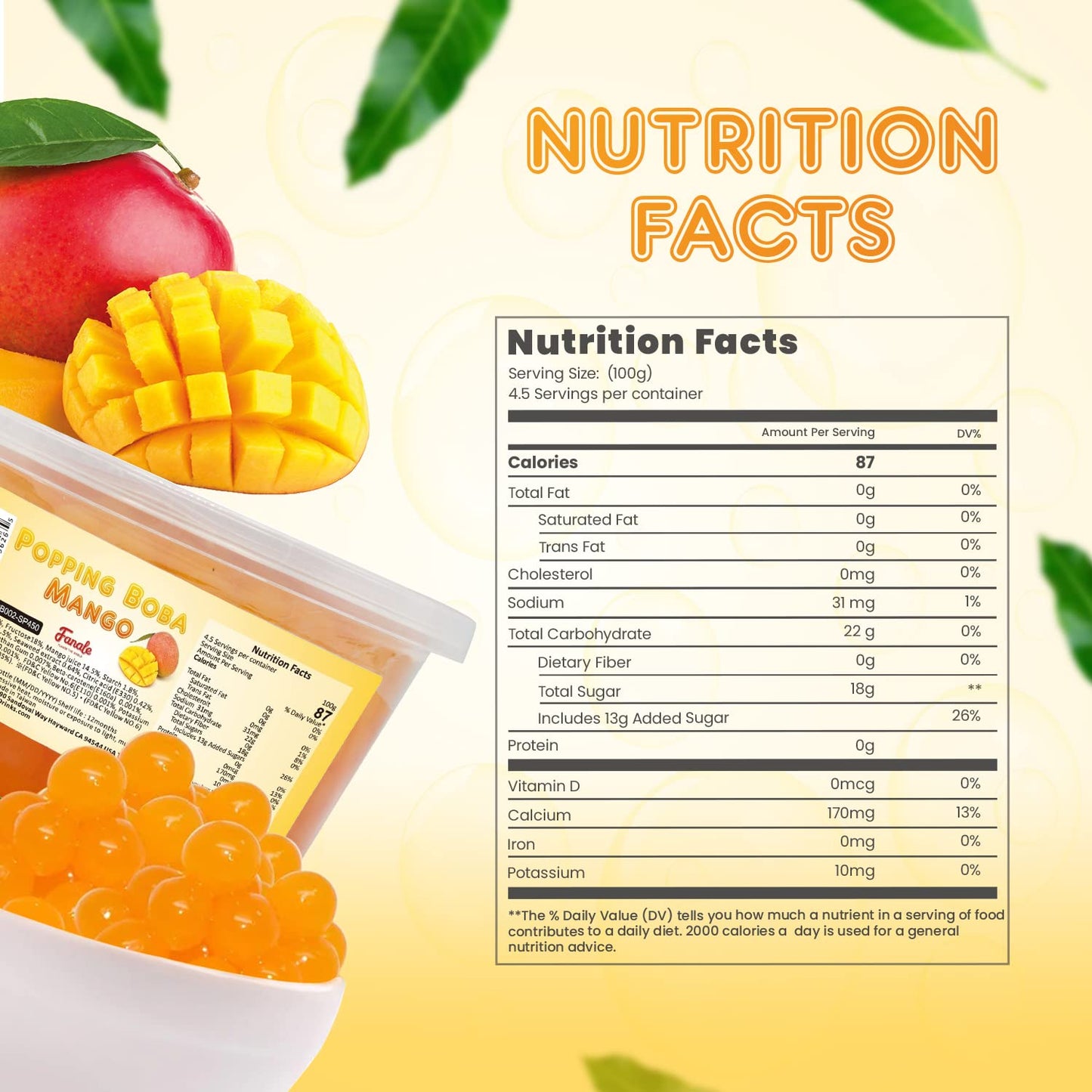 Fanale Popping Boba Pearls For Bubble Tea - 2 Lb (1 Lb X 2) | Mango | Bursting Boba Pearls Bubble 450G X 2 | Real Fruit Juice Fo