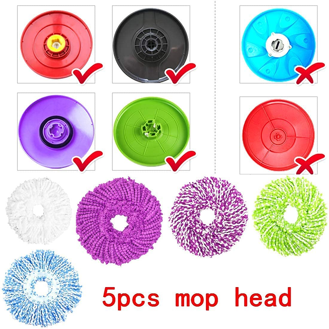 5 Replacement Mop Micro Head Refill For 360 Spin Magic Mop-Microfiber Replacement Mop Head-Round Shape Standard Size