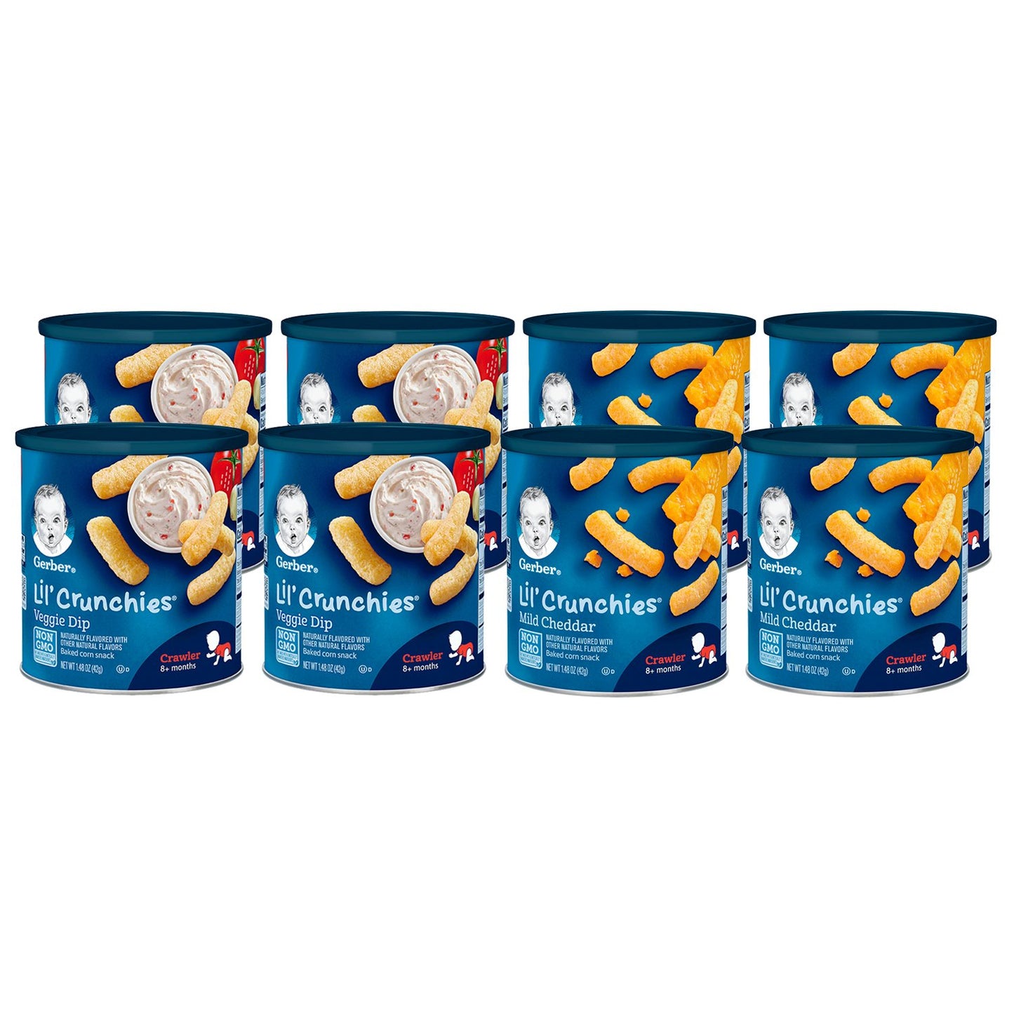 Gerber Snacks For Baby Organic Lil Crunchies, White Cheddar & Broccoli And Mild Cheddar & Veggie Dip Value Pack